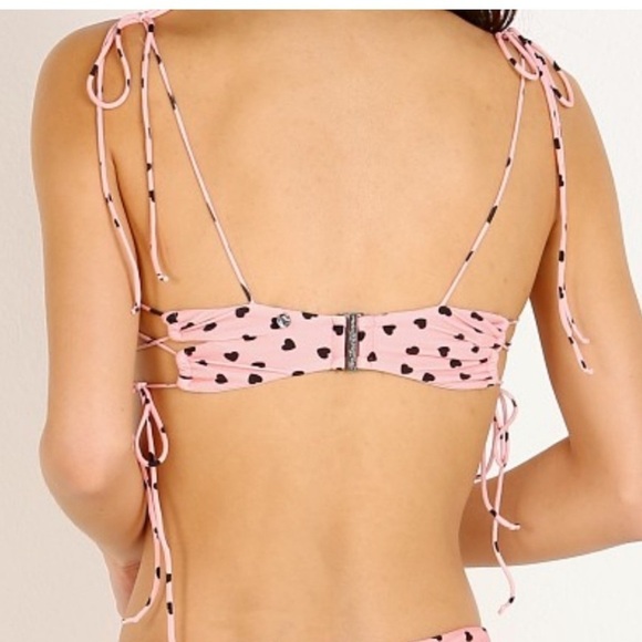 NWT For Love of Lemons Claudia Scrunch Bikini Top in Pink Hearts L - Picture 4 of 11
